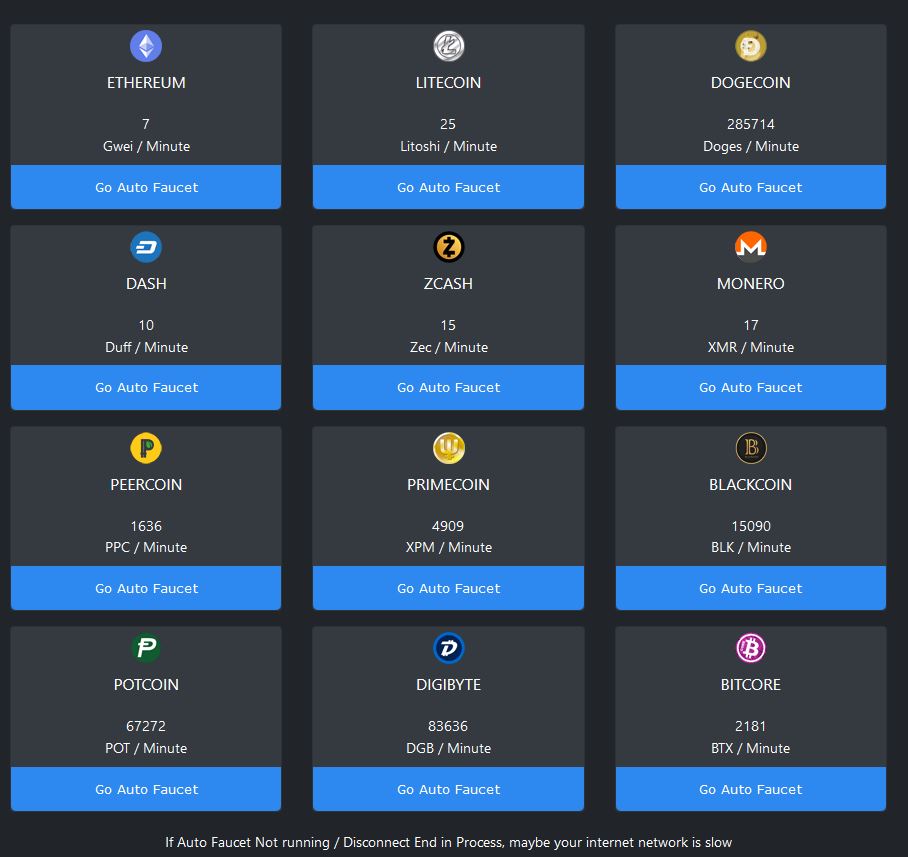 Coingratisan Overview of the cryptocurrencies for the autofaucet